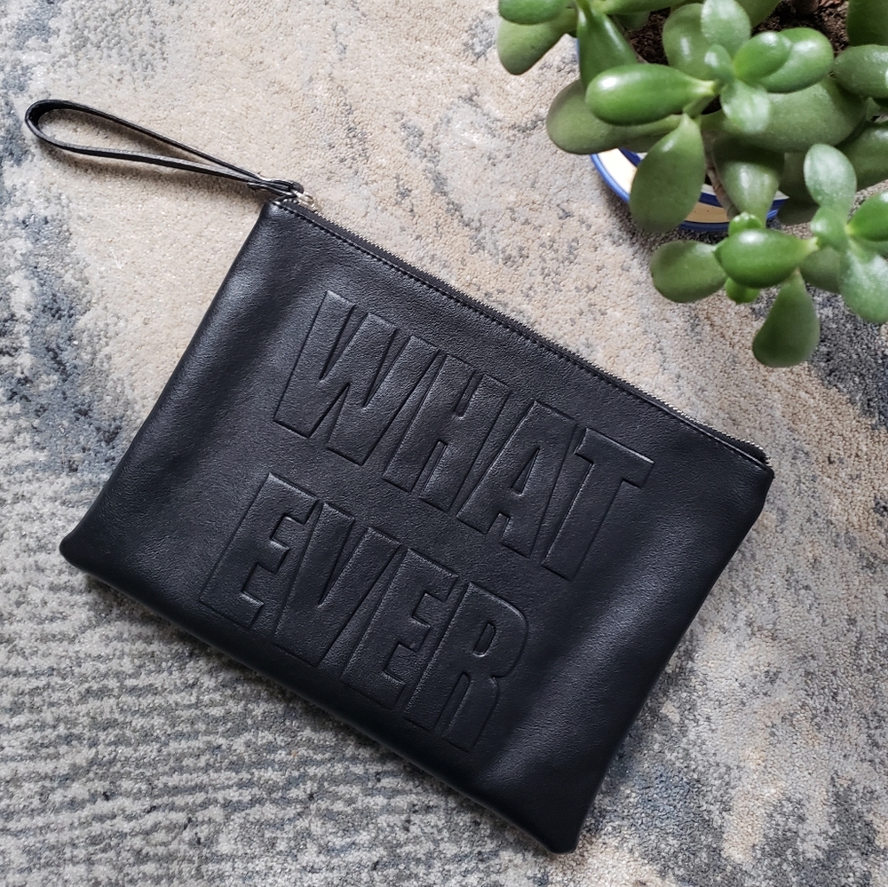Black Embossed WHATEVER Clutch